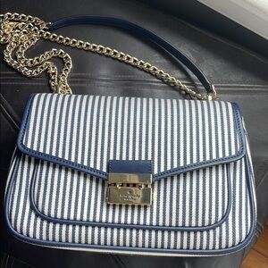 Kate Spade Blue and White Striped Shoulder Bag